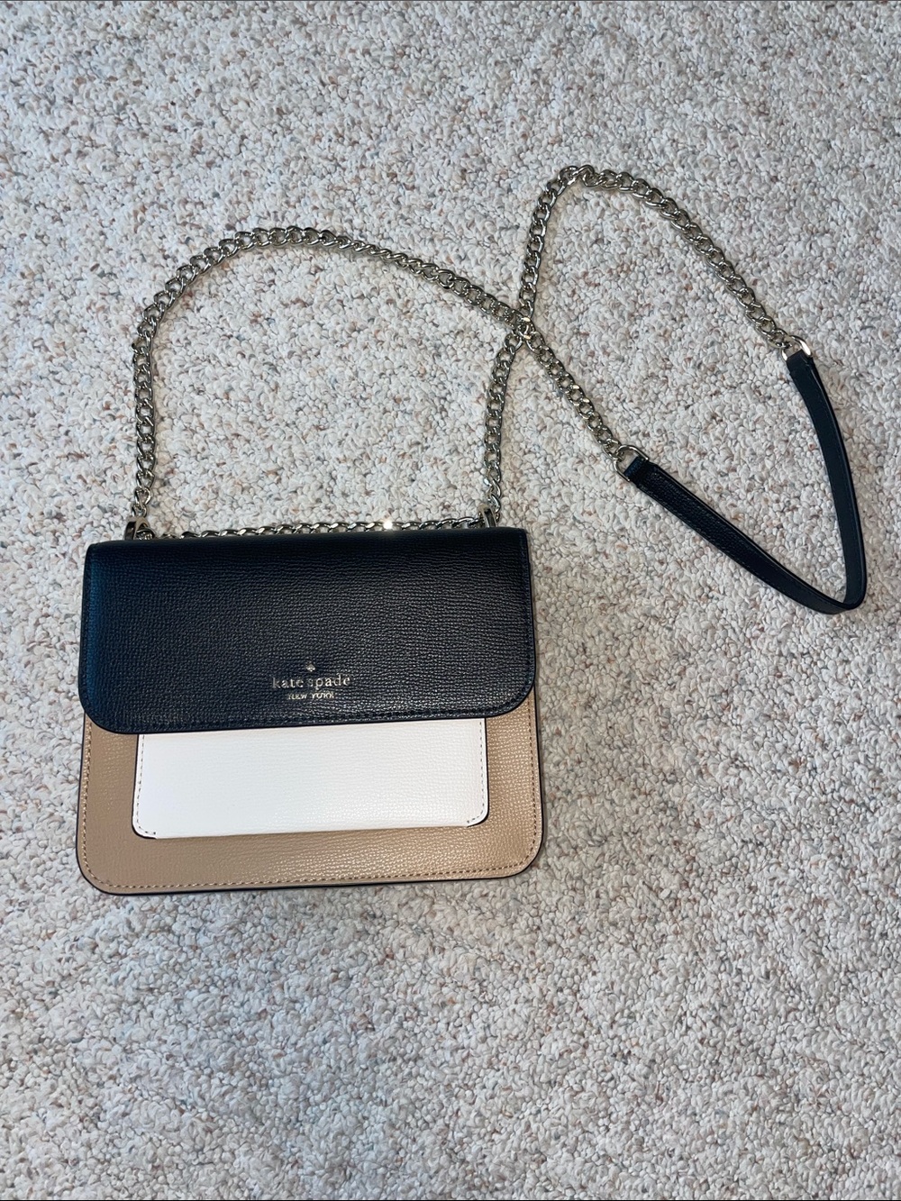 kate spade Black Beige White Leather Chain Strap Crossbody